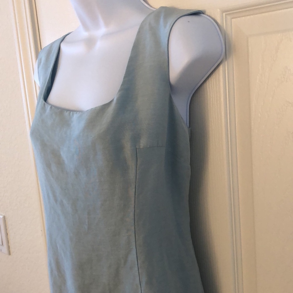 Pastel Green-Blue Sleeveless Linen Dress - Picture 10 of 16